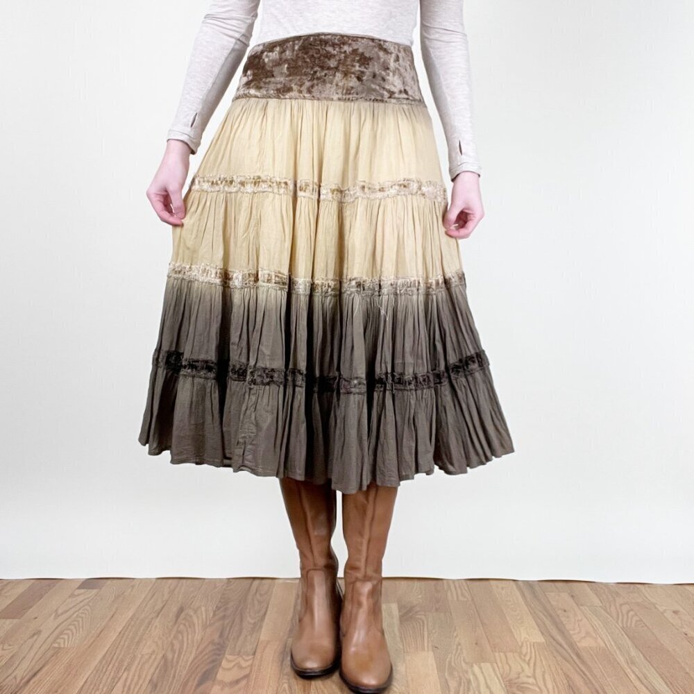 Vintage 90s Y2K Tiered Midi Skirt Gypsy Boho Cowgirl Western Bohemian Whimsigoth